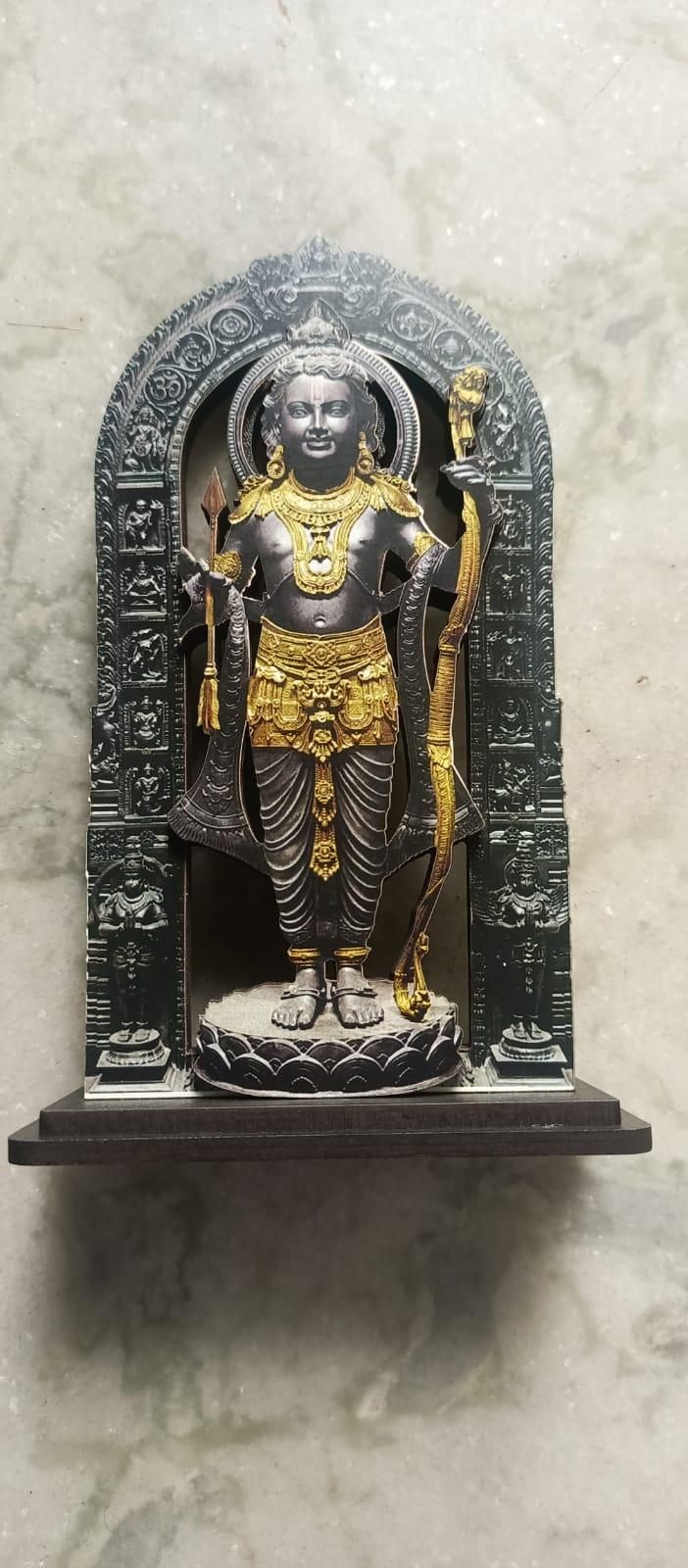Ram Mandir Ayodhya Black 3D 3 LAYER Printed MDF Wooden Statue for Home